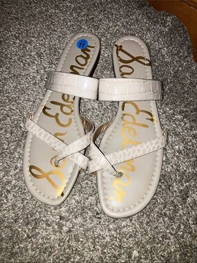 Sam Edelman Taupe Croc-Embossed Strappy Slide Sandals Leather Size 11